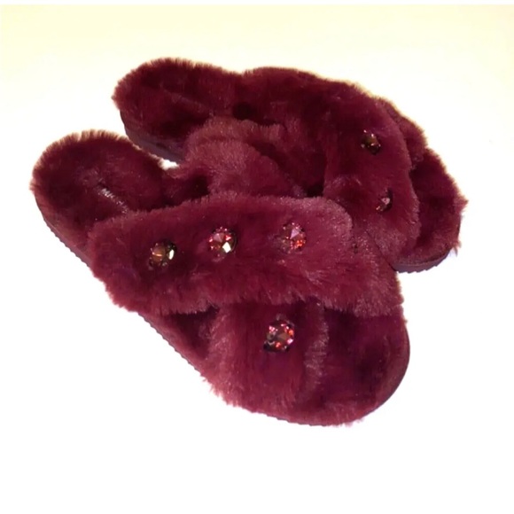 MK | Michael Kors Lala Slipper Faux Fur Rhinestone Burgundy Size 5 women’s - Picture 6 of 16